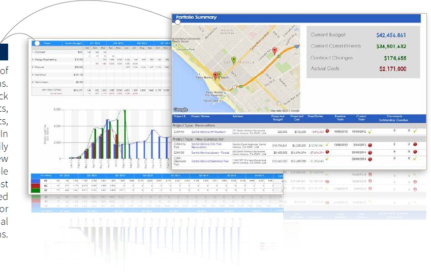 PMWEB BIM model showing construction progress overlays colour-coded by completion status