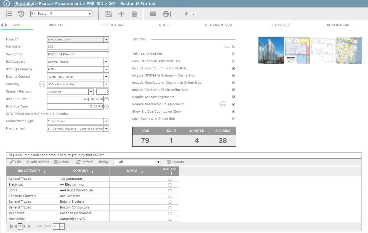 PMWEB procurement module screenshot.