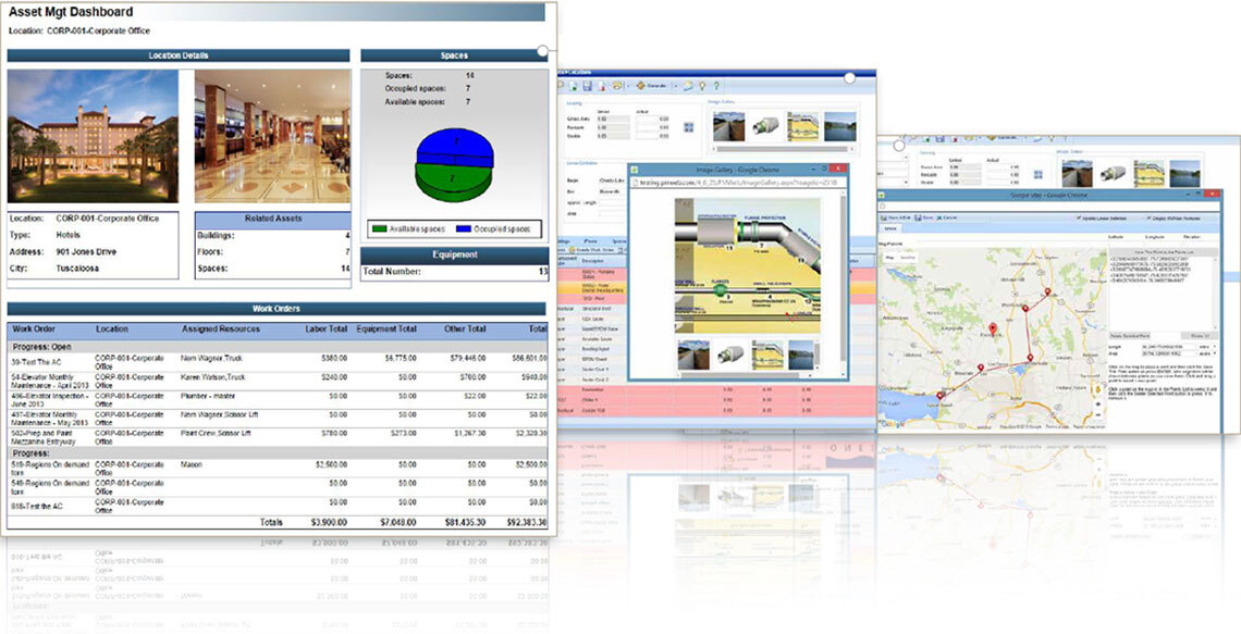 PMWEB Operate module: asset management dashboard with asset register, condition and location views.
