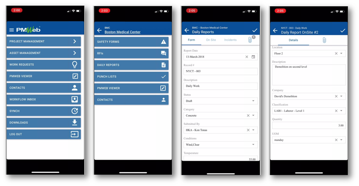PMWEB Mobile app on a mobile device